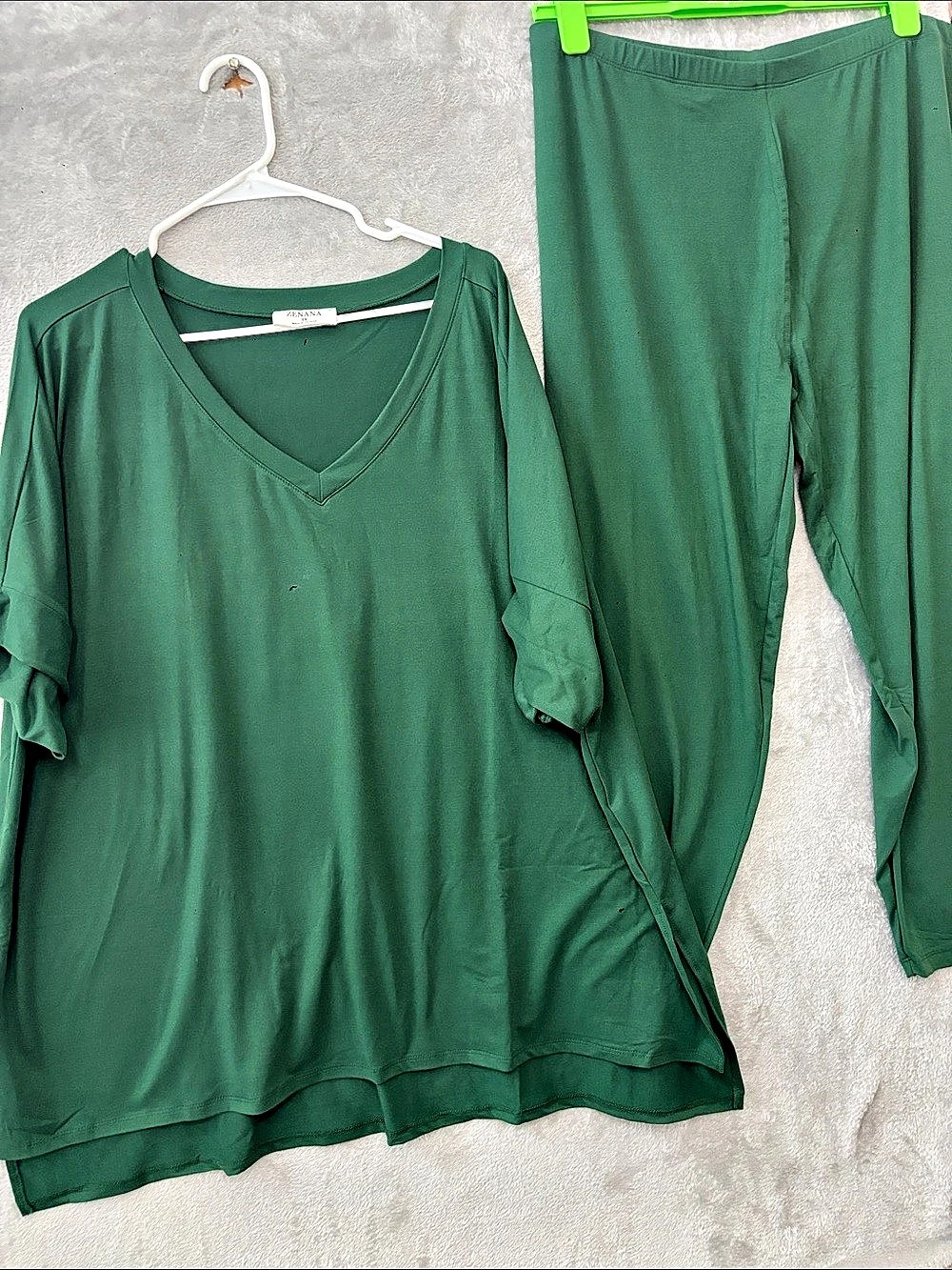 ZENANA V-Neck Oversized Top & Pants Set Green 3X